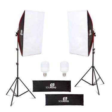 Imagem de Sou Foto | Kit Iluminação LED Duplo Profissional Duo Red com Softbox 50x70cm e Tripé 2m Inclui Lâmpadas 6500K Bivolt para Estúdio Vídeos e Lives (Duo RED LED 40W)