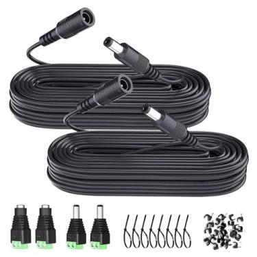 Imagem de 2 cabos de extensão de energia CC de 6 m, 6 m, CC 12 V, 5,5 mm x 2,1 mm, com conectores adaptadores de tomada de alimentação (2 machos + 2 fêmeas)/clipes de fio/abraçadeiras para câmera de segurança