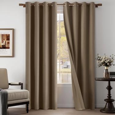 Imagem de Cortinas texturizadas 100% blackout de linho, 203 cm de comprimento, conjunto de 2 painéis para sala de estar, quarto, cortinas leves com ilhós, proteção total de privacidade, marrom, 132 cm L x 213