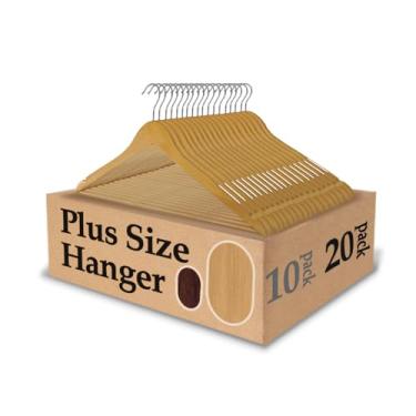 Imagem de King Mills Cabides plus size de 48 cm, cabides extra largos para roupas plus size, ganchos para colgar ropa, ideais para GG, 2GG, camisas, casacos, vestidos, etc. Madeira natural com 20 unidades