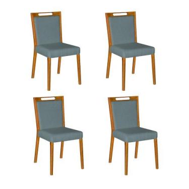 Imagem de Kit 4 Cadeiras Jantar Luxo Estofadas Veludo Cinza Cristal Base Madeira