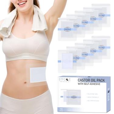 Imagem de STFOCE Embalagem de óleo de rícino 10 peças, autoadesivo suave, pacote de óleo de rícino descartável, algodão orgânico, almofada de silicone flexível, sem vazamentos, sem irritação, portátil