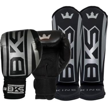 Imagem de Luva Muay Thai Boxe Kickboxing Sparring Caneleira Bks, Prata, 16oz