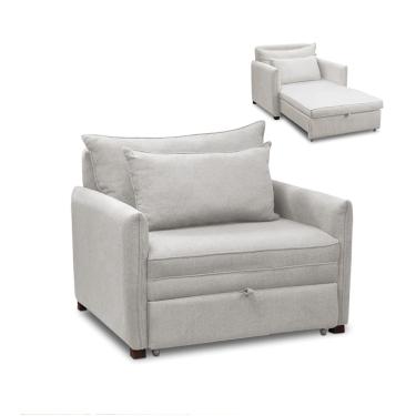 Imagem de Poltrona Cama Retrátil Solteiro com Rodízio Cloe Bouclê Cinza Claro E03 - D'Rossi