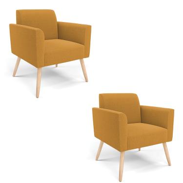 Imagem de Poltrona Sala Estar Pé Palito Natural Kit 2 Marisa Bouclê Mostarda D03 - D'Rossi