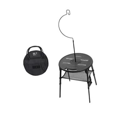 Imagem de oshhni Mesa de acampamento redonda com suporte de luz, compacta, estável, 2 alturas, mesa de ajustável para viagem, jardim, churrasqueira ao ar, Preto