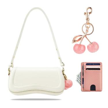 Imagem de Zengmei Bolsa de ombro, bolsa de designer, bolsa de sela para mulheres e meninas, 01-02-sela branca + cereja rosa + suporte de cartão RFID rosa, 01-02-sela branca + cereja rosa + suporte de cartão