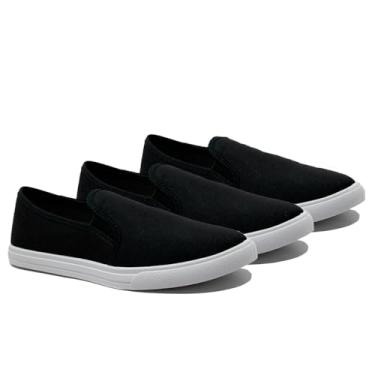 Imagem de Kit 3 Tênis Feminino Calcer Facil Slip On Confortavel Casual Branco Preto Rosa (Cor: 3 Pretos, BR, Adulto, Numérico, 38)
