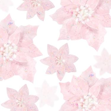 Imagem de Norme 18 peças, 3 tamanhos, flores de poinsétia com glitter, flores artificiais de poinsétia com clipes, enfeites de árvore de Natal para guirlanda de árvore de Natal, casamento, ano novo, decoração