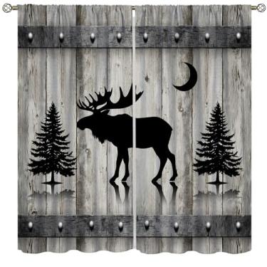 Imagem de Cortinas rústicas de veado fazenda vintage country retrô pinheiro floresta floresta cabana acampamento aventura janela de madeira tratamentos bolso para varão para cozinha, sala de estar, quarto, 106