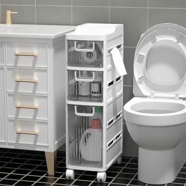 Imagem de Gavetas De Armazenamento Empilháveis Sobre Rodas Armário De Chão De Canto De Banheiro De Plástico Pequeno Fino Fino Com 4 Gavetas Transparentes Móveis Independentes Torre, 3 Drawers