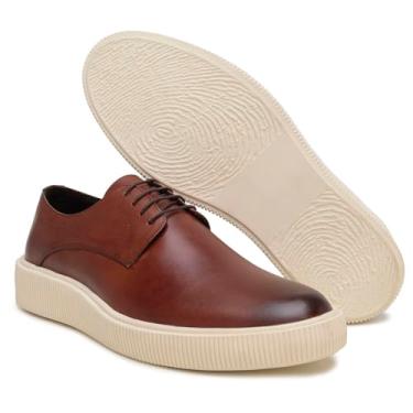 Imagem de Turunelli Calçados | Derby Masculino Solado Konna Off White | Couro Cor Whisky, Sapato Social em Couro Bovino Legítimo, Forrado em Couro, Palmilha em Gel, Solado Micro Expandido Off White, Cadarço Encerado, Numeração 37-45 (BR, Adulto, Numérico, 37)