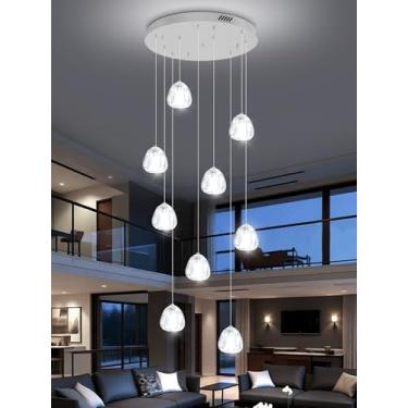 Imagem de ABTTOI D16 x H98 Lustre de cristal moderno de 9 luzes para escadas, lustre suspenso de teto alto, altura ajustável para foyers, salas de estar, salas de jantar