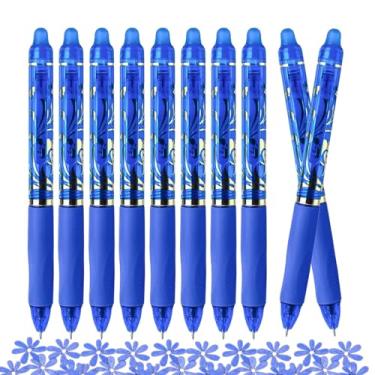 Imagem de ArvezVoy 10 canetas de gel apagáveis, canetas de tinta azul retráteis de 0,5 mm, de secagem rápida, ponta fina, canetas multicoloridas para diário, colorir, desenhar, fazer anotações