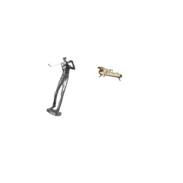 Imagem de Fenteer Escultura Moderna de Estatueta de Golfe com Sofá-cama de Madeira em Miniatura, Cadeira de Estar para Amantes de Golfe, Prateleira de Casa de Bonecas E