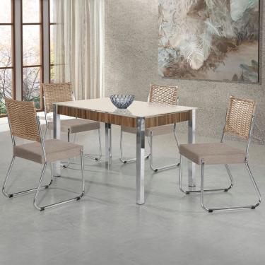 Imagem de Mesa De Jantar Aço Nobre Cláudia Com Tampo Kanon 4 Cadeiras Bege/nogal/off White