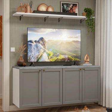 Imagem de Rack Para Tv Até 70 Polegadas + Prateleiras 160cm Vik Madesa 05 Branco-cinza