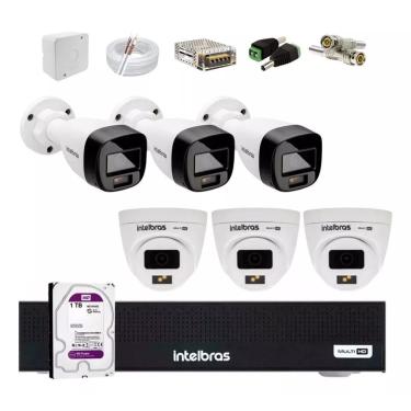 Imagem de Kit Intelbras 6 Cameras de Segurança Full Color 3220 Fc+ Audio, Dvr 1108c C/1tb