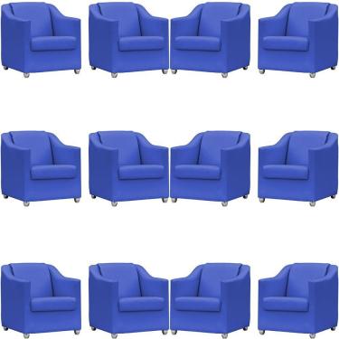 Imagem de Kit 12 Poltronas Mila Corino Cores Pé De Plástico Cromado - Azul-royal Corino