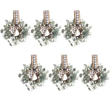 Imagem de Bibelot 6 guirlandas de Natal pequenas para armários de cozinha, mini guirlanda de Natal com laço branco de frutas silvestres, decoração de Natal artificial para janela, porta da frente, parede de