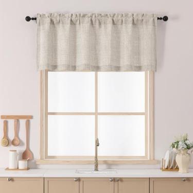 Imagem de Chyhomenyc Cortinas de cozinha de 55 cm de comprimento, filtro de luz de linho sintético texturizado pequena meia janela cortina de café, cortinas curtas para armário e banheiro, 152 x 56 cm, 1 painel