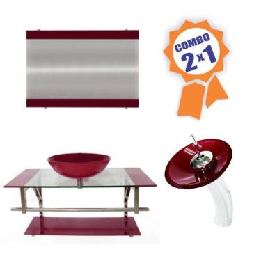 Imagem de Combo 2 em 1 - Gabinete 90cm Itália + Torneira Ibiza - EKASA, Vermelho