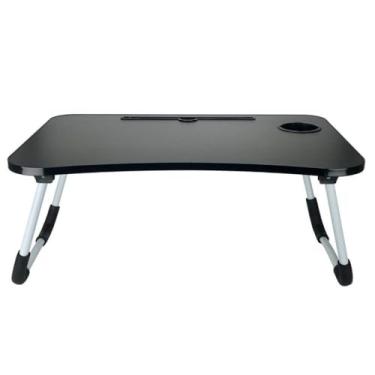 Imagem de Mesa para Notebook Portátil Dobrável em Madeira, Pés em Aço Inox, 60 x 25 x 40 cm, com Suporte para Tablet, Porta Copos e Caneta, Cores Sortidas