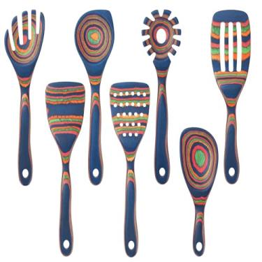 Imagem de Conjunto de 7 utensílios de cozinha de madeira, conjunto de utensílios de cozinha de madeira para cozinhar, colheres e espátulas de madeira com descanso de colher, seguro para panelas antiaderentes