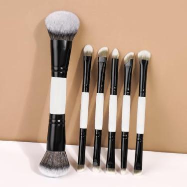 Imagem de 6 pincéis de maquiagem de ponta dupla, ferramentas de maquiagem multifuncionais para base, blush e sombra, adequados para líquidos, em pó e produtos cremosos (branco)