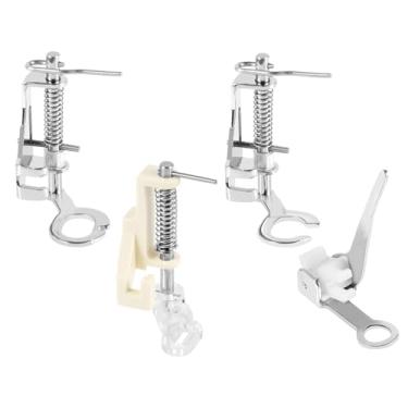 Imagem de Conjunto de 4 peças de calcador de metal grande para máquinas de costura Singer Brother Janome e mais, inclui bico fechado, bico aberto, pé acolchoado e pé bordado para acessórios de máquina de