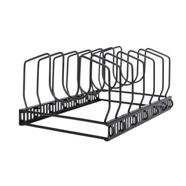 Imagem de GLOGLOW Organizador de Panelas e Frigideiras, Rack de Metal Resistente Multifuncional Com 7 Divisórias Ajustáveis, para Armazenamento Sob o Gabinete de Placas, Tábuas de Corte, (Preta)