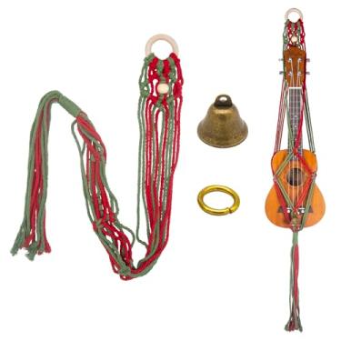 Imagem de majowir Suporte de parede para ukulele de macramê para o Natal - Suporte tecido à mão para Ukulele Soprano, decoração de parede boho, corda de algodão natural com enchimento protetor