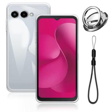 Imagem de Capa para celular T-Mobile Revvl 8 TPU – transparente, alça de pulso, suporte de anel magnético, capa macia com absorção de choque, proteção total, compatível com T-Mobile Revvl 8