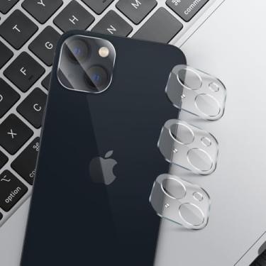 Imagem de Pacote com 3 protetores de lente de câmera compatível com iPhone 14 (6,1 polegadas)/14 Plus (6,7 polegadas), vidro temperado, dureza ultra HD, dureza 9H, antiarranhões, fácil de instalar