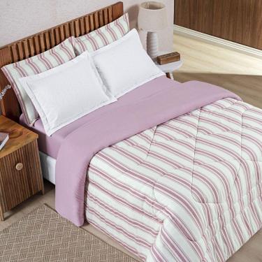 Imagem de Edredom Cobertor Daily King Malha Listrado Dupla Face Fio Penteado - Rosê
