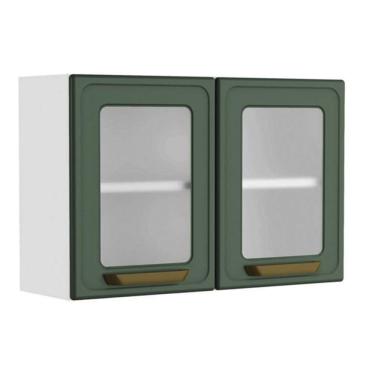 Imagem de Armário Aéreo P- Cozinha Bella C- 2 Portas C- Vidro 80cm Verde - Bertolini