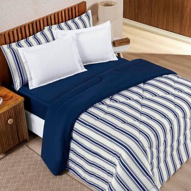 Imagem de Edredom Casal Padrão Dupla Face Marim Malha 100% Algodão 1 Peça Marinho