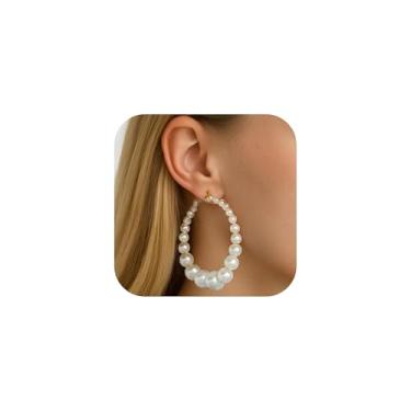 Imagem de Brincos de argola de pérola clássicos para mulheres, vintage, dourado, pendurados, pérolas brancas de água doce, brincos pendurados para mulheres, brincos de mãe, joias de dama de honra, uso diário