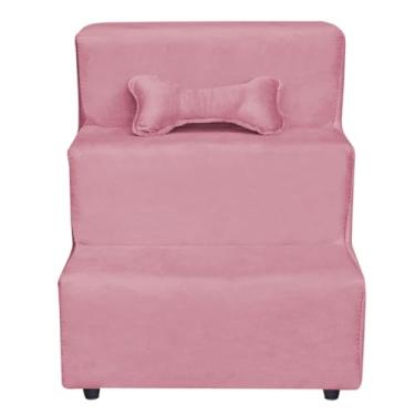 Imagem de Escadinha Rampa para Pet 3 Degraus Gato e Cachorro Ideal para Sofá e Cama Espumada Resistente Luxo (com Osso incluso) (Rosa)