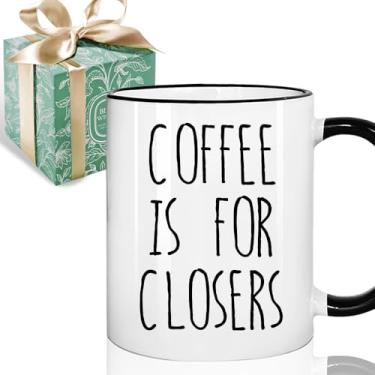 Imagem de Puouoonyi Caneca de café corretor de imóveis café é para fechos, caneca divertida de agente imobiliário presente para homens mulheres escritório empregado chefe colegas de trabalho 325 ml