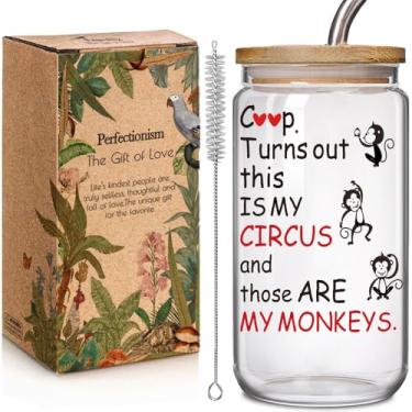 Imagem de Enanaimg Turns Out This Is My Circus And These Are My Monkeys - 473 ml Presente engraçado de copo de café para mãe, mãe, avó chefe da filha do filho, copos de vidro com tampas e canudos