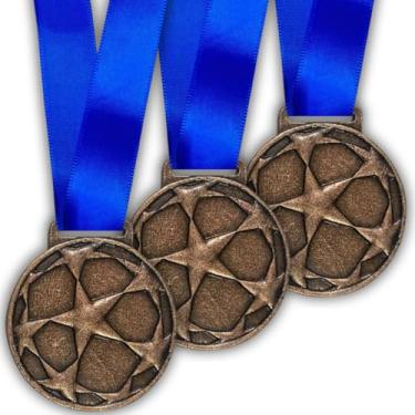 Imagem de Kit 5 Medalhas Para Futebol Premiação Liga dos Campeões Com Fita Azul (bronze)