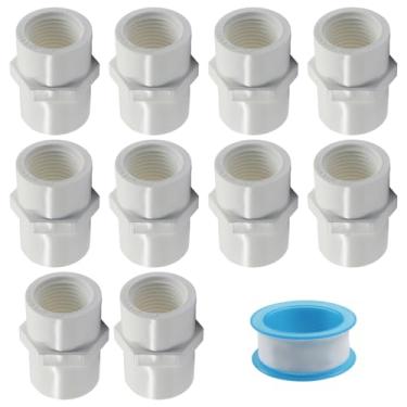 Imagem de BokWin Pacote com 10 adaptadores de acoplamento de tubo de PVC branco de 1/2 polegada com rosca fêmea para fêmea, classificação SCH40, para irrigação, conector de acessórios de tubulação de piscinas
