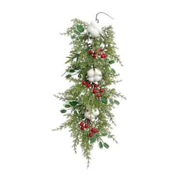 Imagem de UGPLM Guirlanda artificial de Natal em formato de lágrima, com 68 cm de altura, feita de folhagem verde, ideal para decorar escadas, lareiras, janelas e