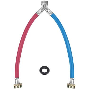 Imagem de Dreyoo Mangueira Y para máquina de lavar de borracha, acessórios de latão de 3/10.2 cm, 12 polegadas de comprimento, fornecimento de água quente e fria, conector de mangueira misturadora Y para