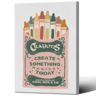 Imagem de Impressão de pôster de pintura de giz de cera colorido, arte de parede em tela para quarto infantil, decoração de parede colorida para jardim de infância, sala de jogos, quarto, 30 x 45 cm em tela sem