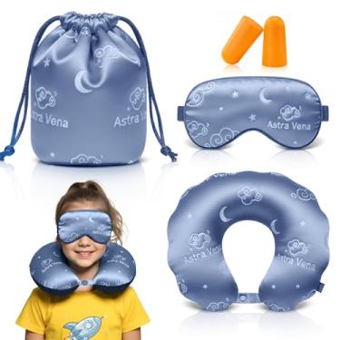 Imagem de ASTRA VENA Conjunto de máscara de dormir e travesseiro de viagem infantil - Design de personagem fofo 2 em 1 para descanso infantil, cochilos e relaxamento. Conforto macio com capa de bolsa, perfeito