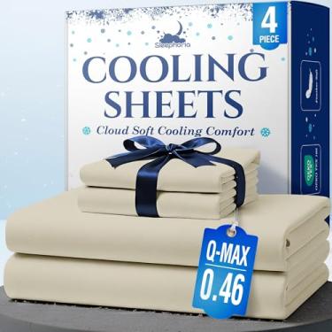 Imagem de SLEEPHORIA Jogo de cama casal com lençóis refrescantes – Roupa de cama com regulação de temperatura para pessoas com sono quente – Lençol de cama com bolso profundo para suores noturnos e conforto