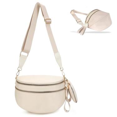 Imagem de Bolsa transversal quadriculada para mulheres, espaçosa bolsa xadrez de nylon com carteira removível, alça ajustável, pochete de grande capacidade, Bege, One Size, Xadrez