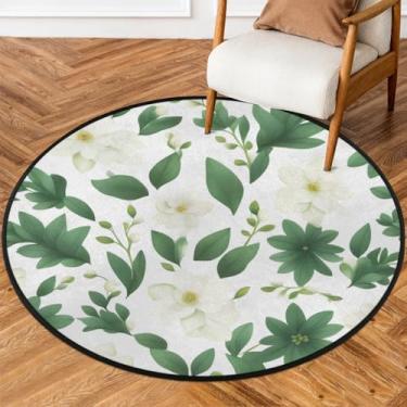 Imagem de Tapete redondo de 1,8 m flor verde primavera macio tapete circular antiderrapante lavável tapete de porta para interior quarto berçário sala de estar cozinha banheiro entrada casa tapete decoração